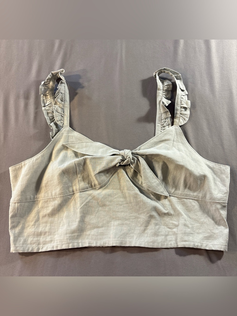 Express Linen Bow Tie Cropped Tank Ruffle Strap Gray Sz XL NWT Summer Party Fem